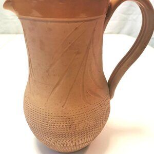 Vtg Portuguese Terracotta Pitcher - Hand Carved Wheat & Waffle Texture - Orange